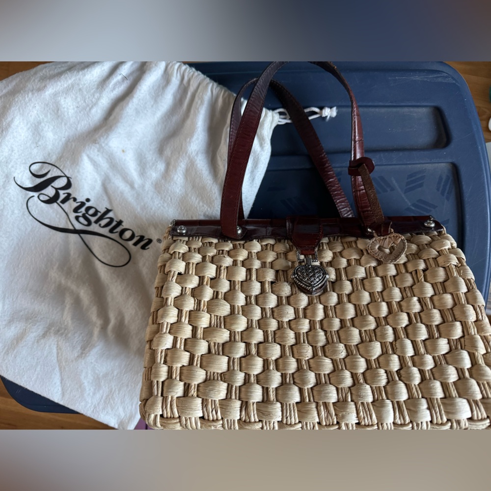 Brighton Natural Straw Ruth Tote with Reddish Brown Leather Trim